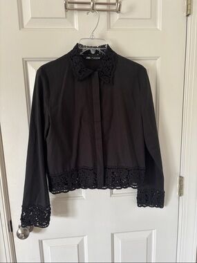 Zara Black Crochet Trim Jacket